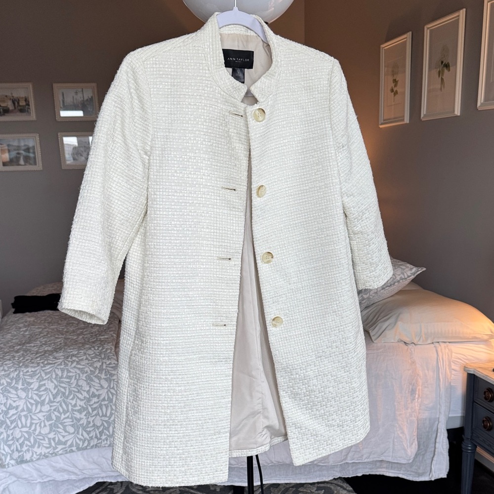 Ann Taylor Cream shimmer Tweed Women's Coat